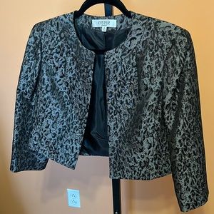 Kasper formal shimmer black ad grey leopard print jacket size 8